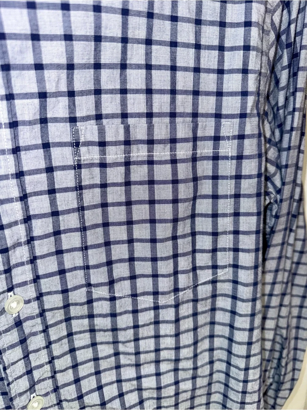 J. Crew Men’s Navy and Blue Checked LS Button-Down Shirt Size Small Cotton